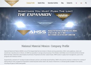 National Material of Mexico homepage image of a silver car font bumper that reads "NMM"